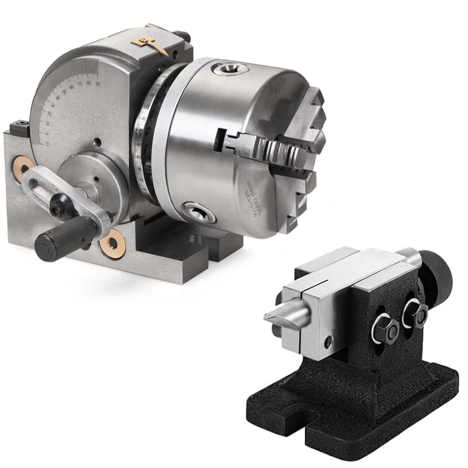 CelyToe Universal Index Head, Self-Centering 3-Jaw Chuck Dividing Head, 1:40 Ratio Indexer with Tailstock for Industrial Machining 5inch