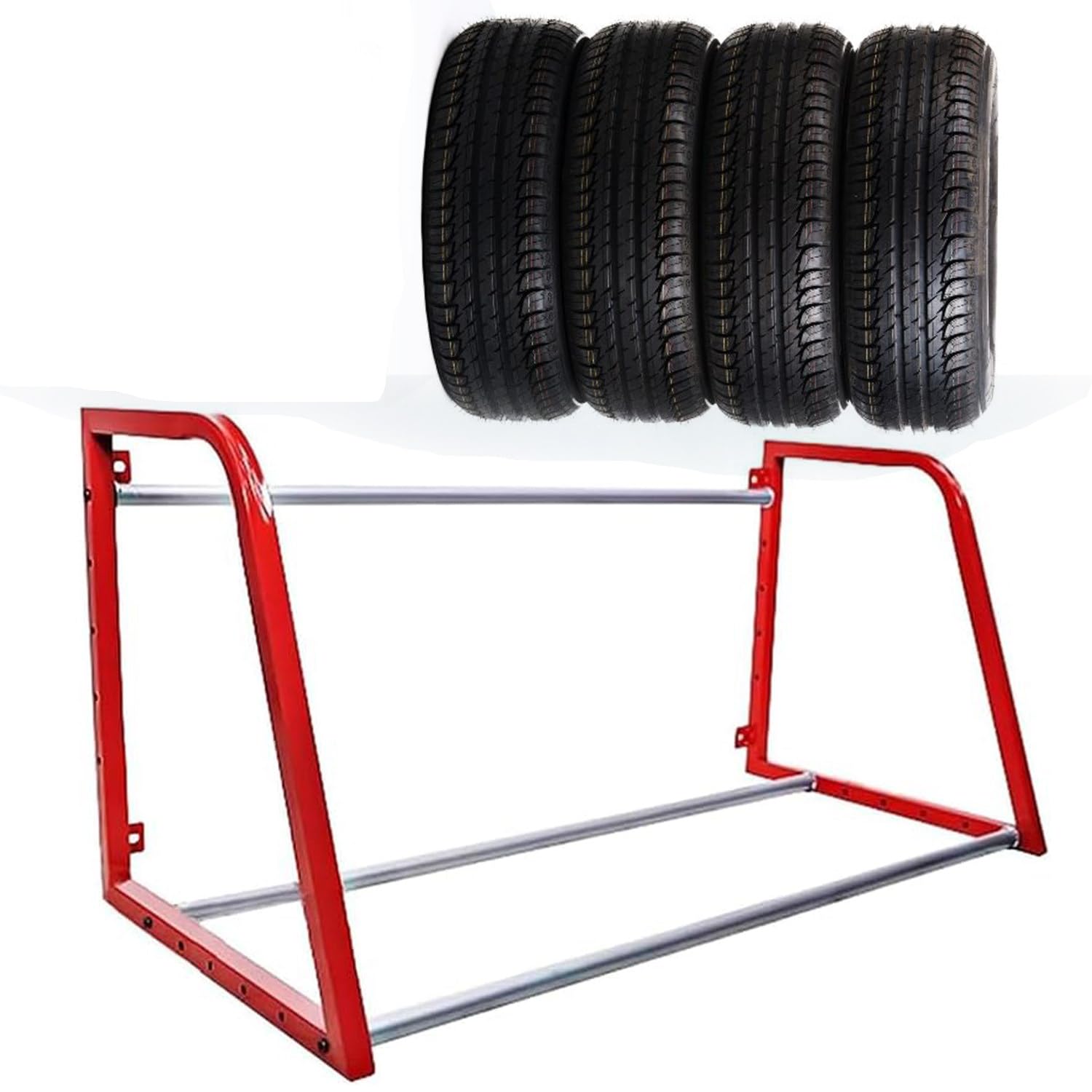 Stojak na opony samochodowe, stojak na opony stojący na podłodze/ścianie, regulowany metalowy stojak na opony, do opon zimowych/opon SUV lub felg, obciążenie 100 kg Red