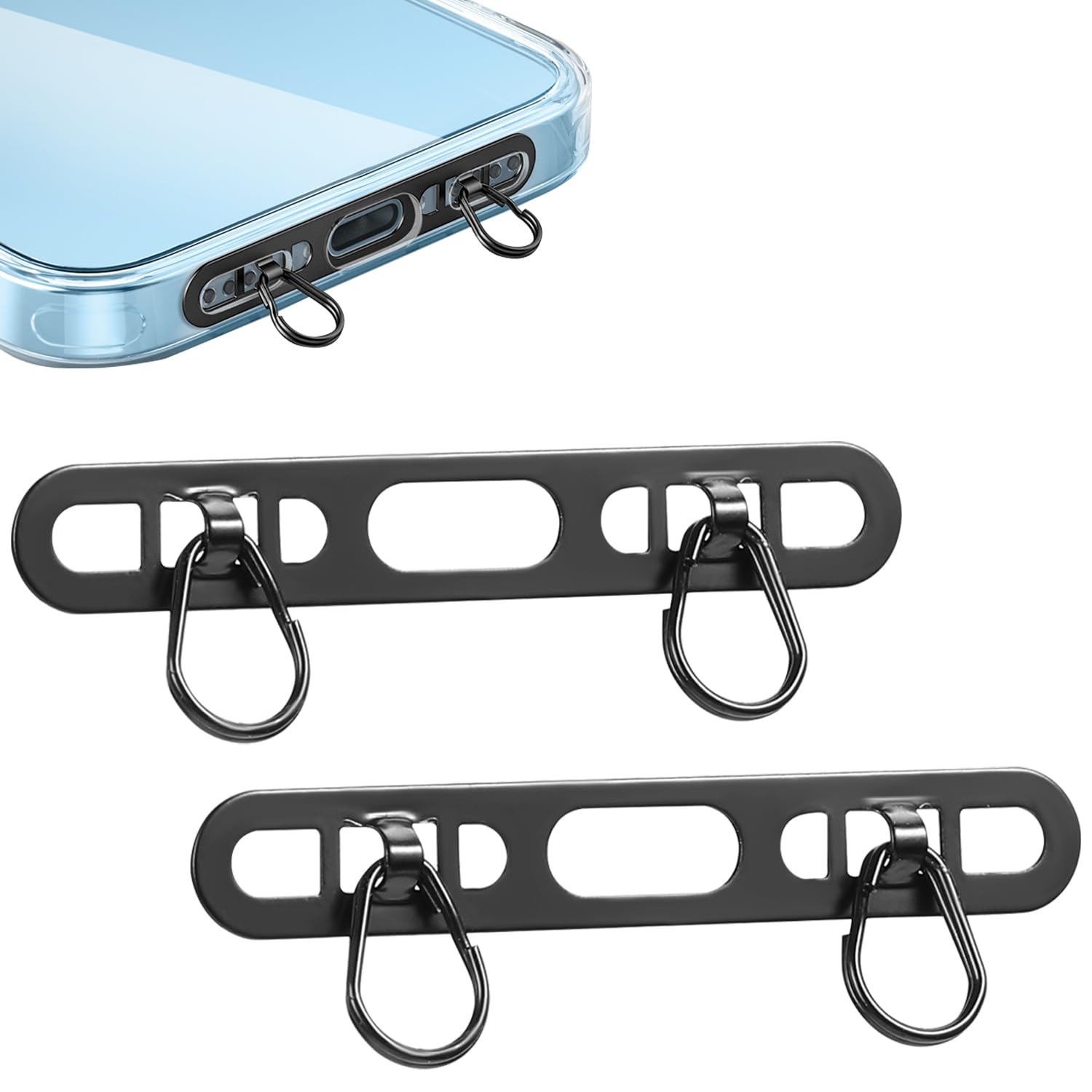 ILSSLI Phone Lanyard Pads 2PCS Universal Cell Phone Tether Tab Metal Ultra Thin Patch Non-Adhesive Phone Patches for Most Smartphones Cases (Black)
