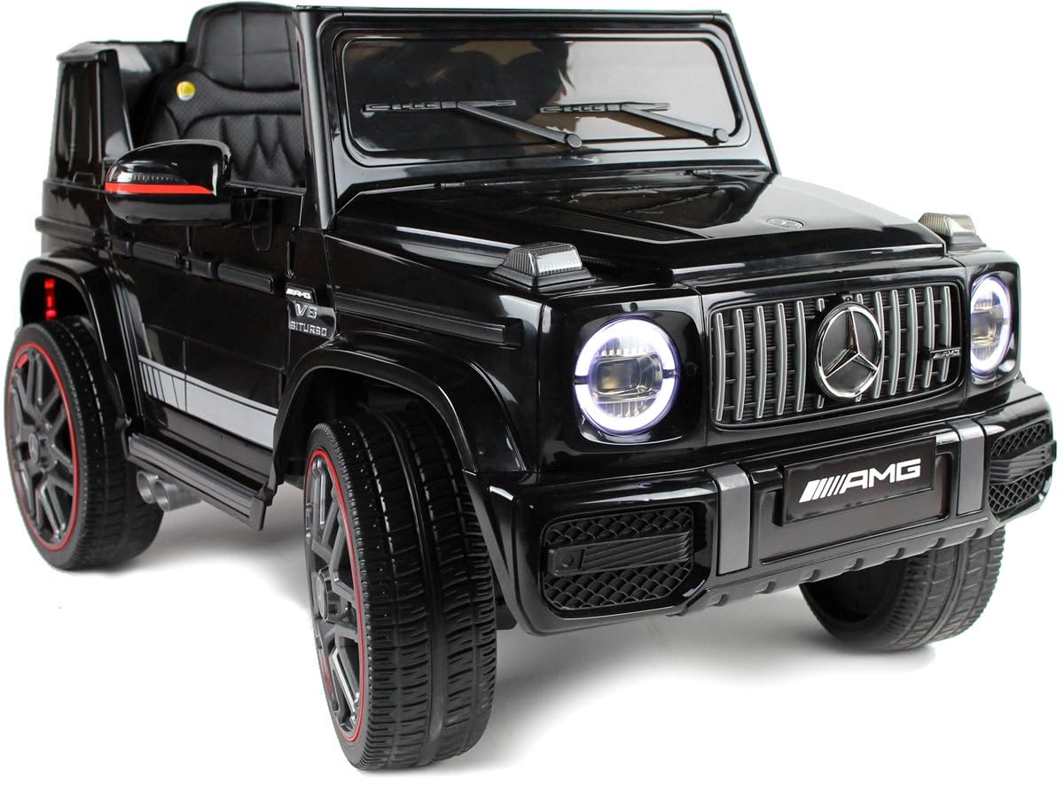 Playhouse Kinder Elektroauto Mercedes G63 AMG 4x4 180 Watt, 12V 9ah !!, Ledersitz, Bluetooth, 4 Motoren, Eva Räder, Fernbedienung 2.4G, Kinderauto Kinderfahrzeug (Schwarz)