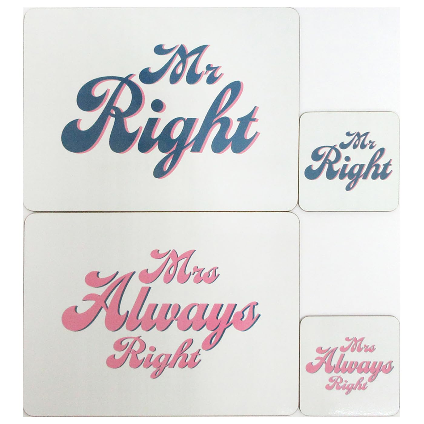 Lesser & Pavey His N Hers Mr & Mrs Right Coaster and Placemats Set of 2