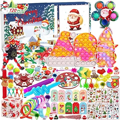 Fidget Advent Calendar 2022 for Kids, Christmas Countdown Calendar 24 Days Cheap Pop Bubble Sensory Fidget Toys Pack Gifts Xmas Party Favor Cover