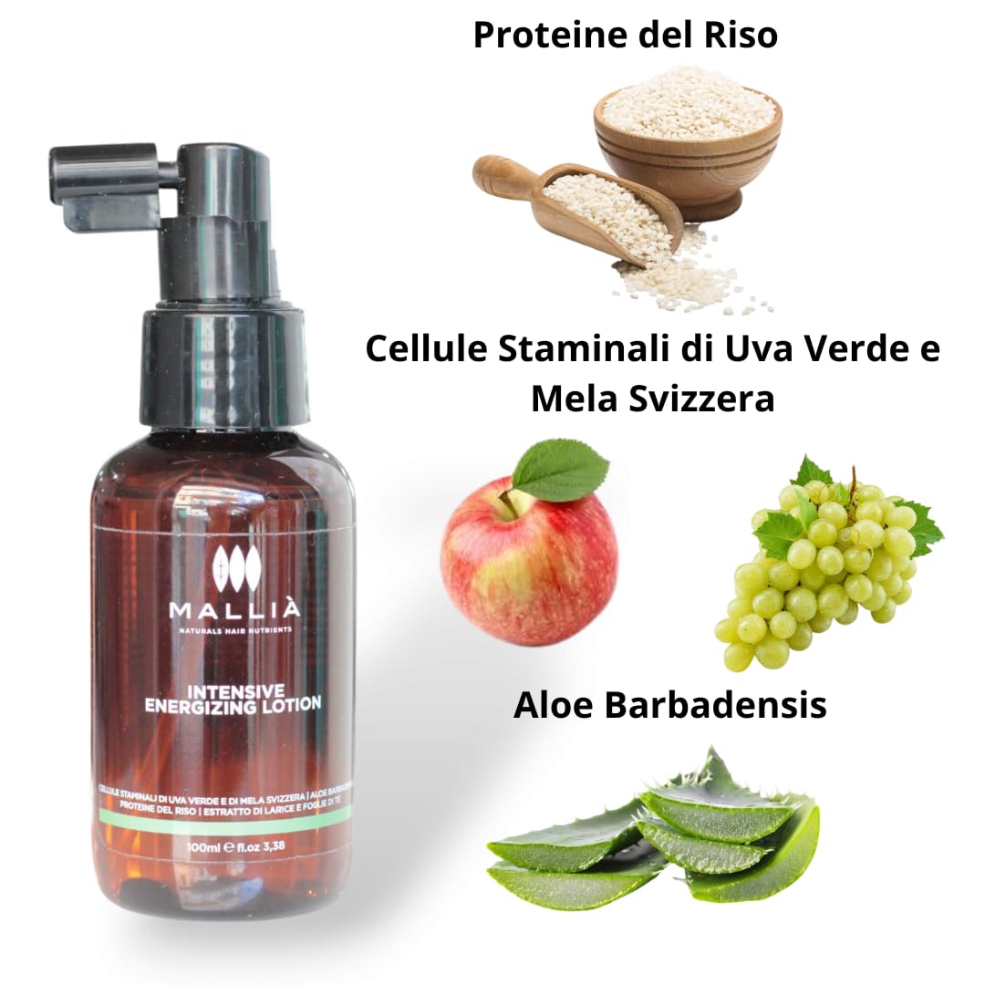 Mallià Lozione Anticaduta Energizzante, Stimolante Ricrescita, 100 ml