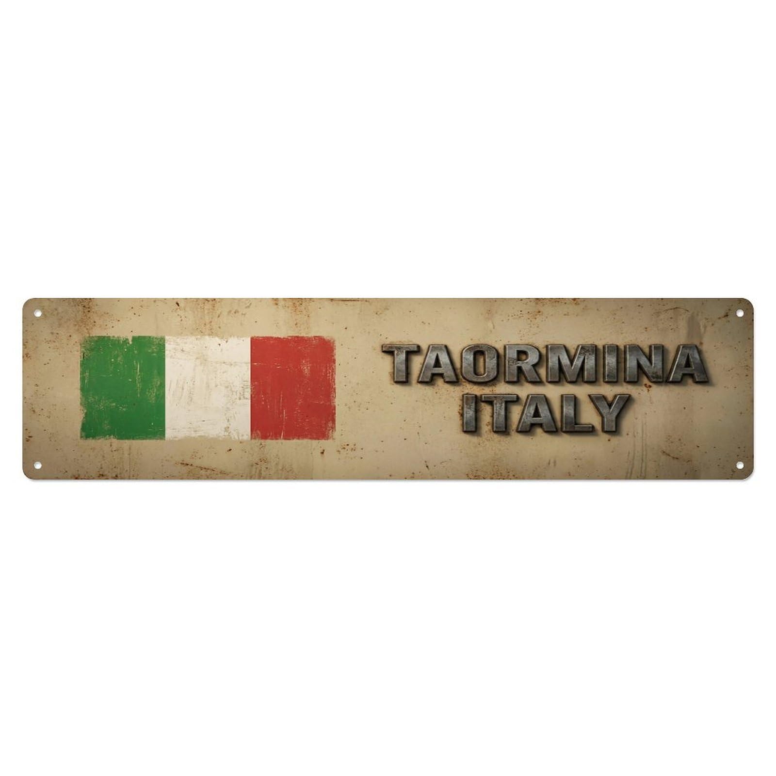 Vintage Taormina Italy Flag Decor Rustic Travel Metal Tin Sign