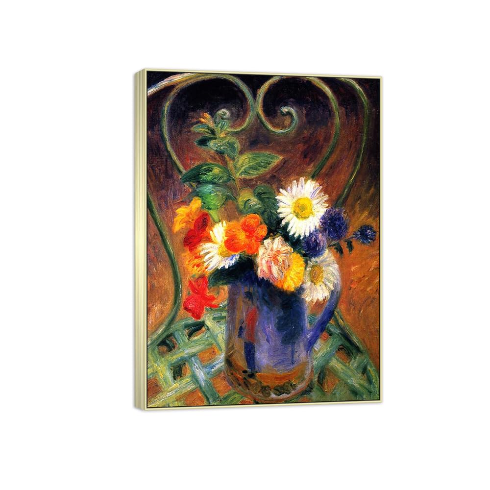 Tableau William Glackens 42x30cm fleurs avec cadre argenté déco murale salon - 7