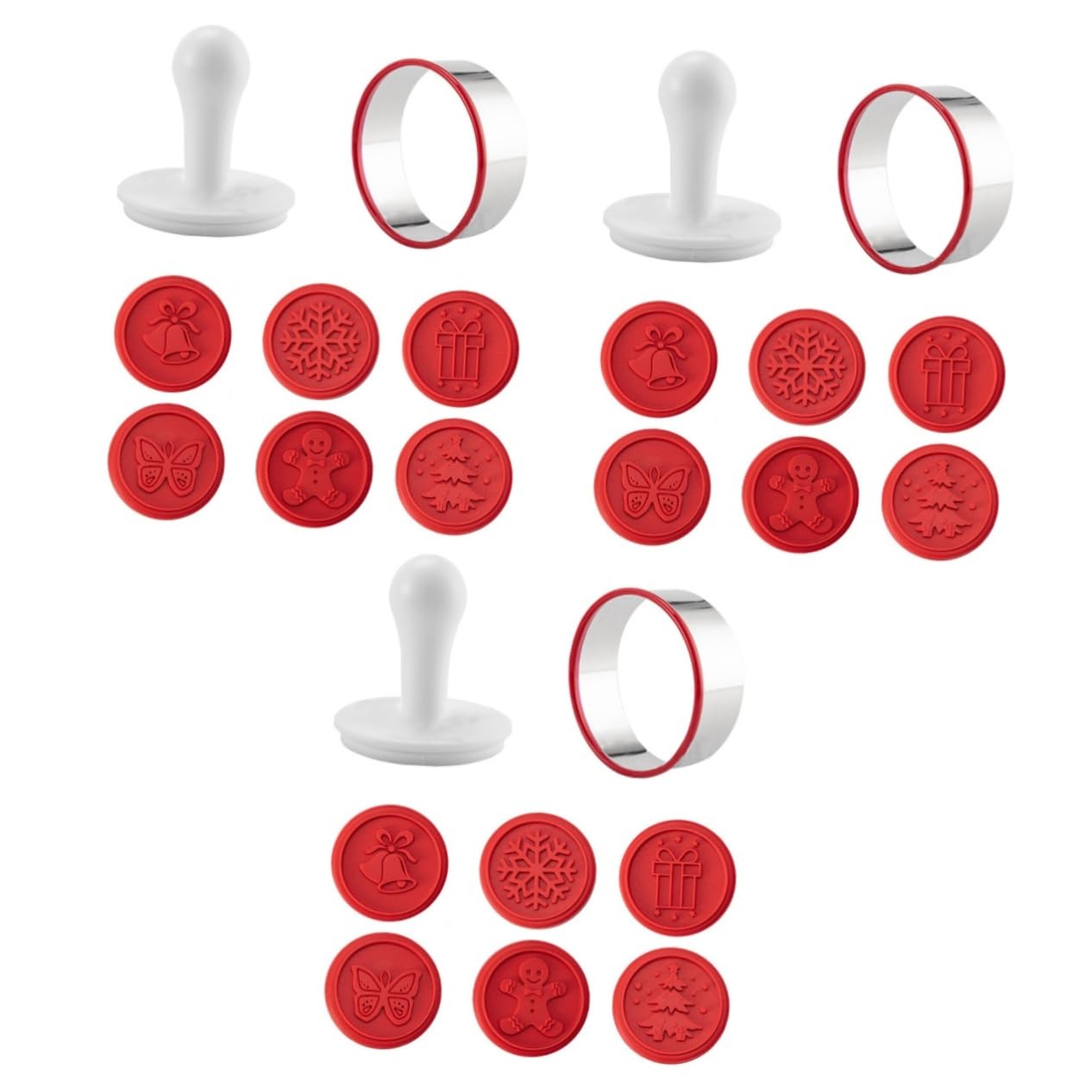 TOPBATHY 3 Juegos Sello De Galleta Cortador De Galletas De Navidad Formas De Galletas Molde Para Resina De Galletas Navideñas Sellos Para Niños Galleta Redonda Rojo Acero Inoxidable