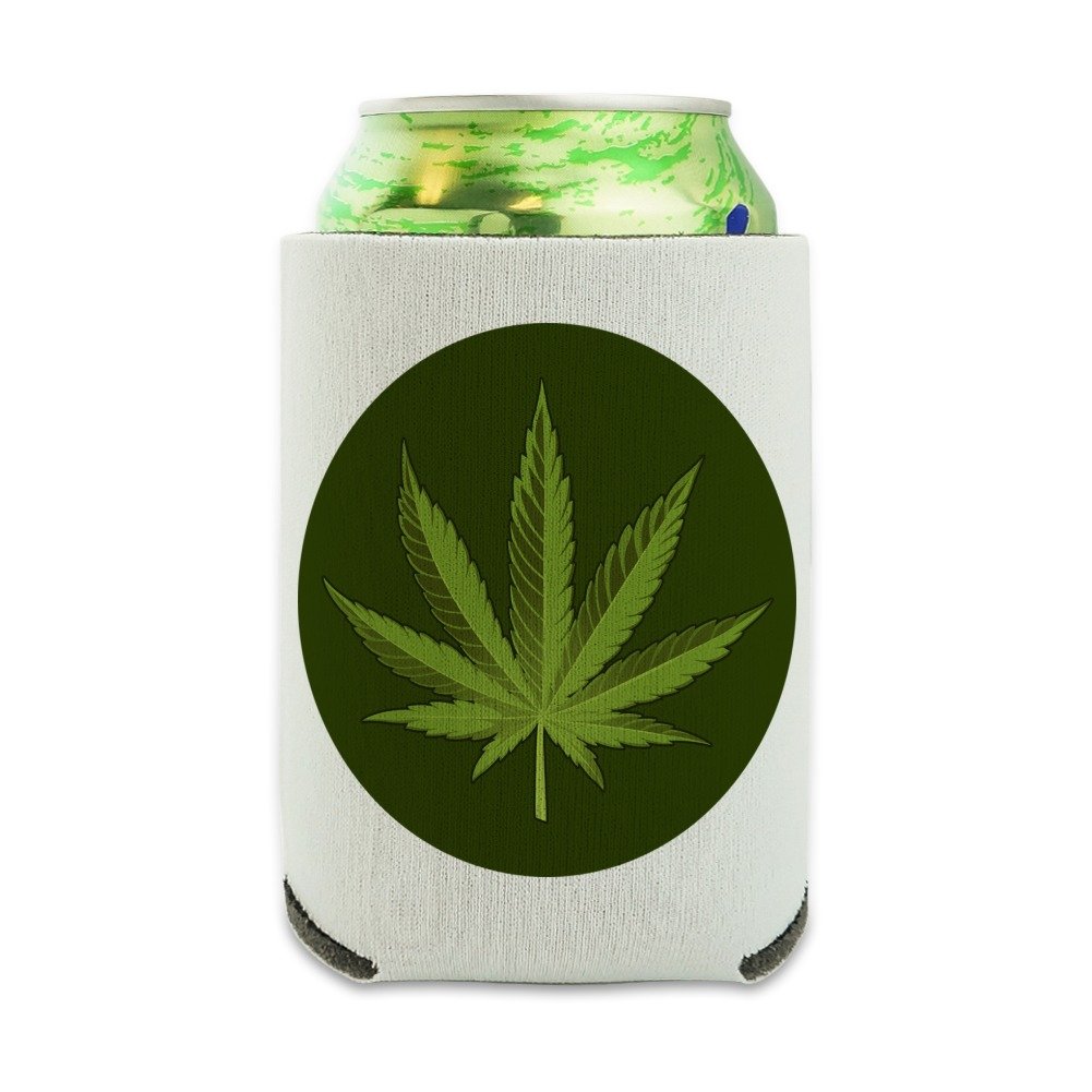 Marijuana Leaf Design Cannabis Pot Can Cooler - Drink Sleeve Hugger Collapsible Insulator - Beverage Insulated Holder