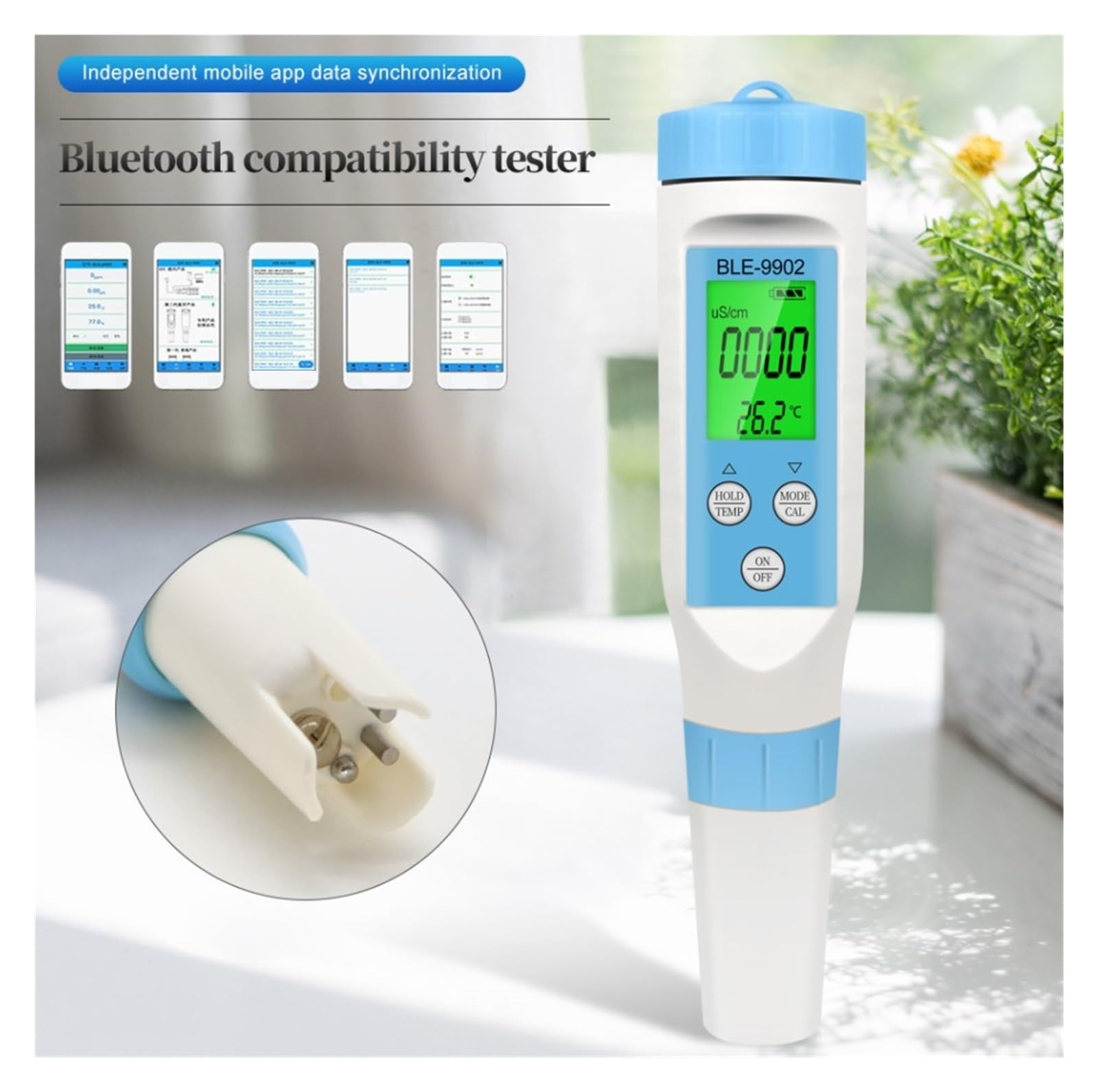 Blue Tooth 4 In1 PH/TDS/EC/Temp Meter Digital Water Quality Tester Smart Online Monitor Controllo App for Acquari Pool Rilevamento Rapido E Preciso(PH EC Temp)