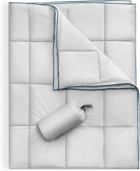 Sonive Blanket 80x84, Packable Compact Blanket Weatherproof Outdoor Down Alternative Throw Puffy Warm Quilt for Camping, Hiking, Backpacking, Picnic, Stadium Light Gray