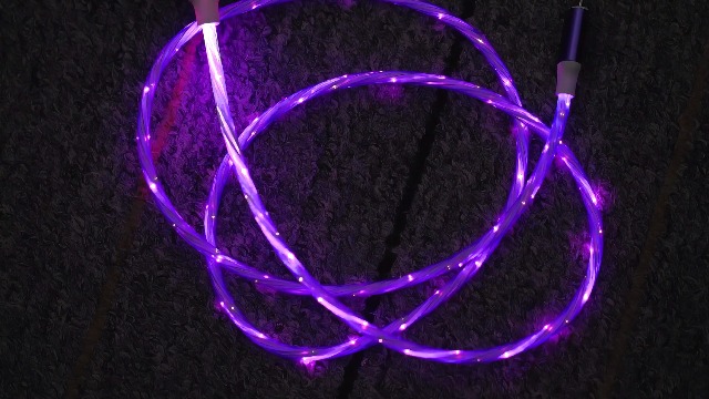 Image of AYI USB C to A Charging Cable 3.3ft, LED Glowing Starry Sky Light-Up Cord, PVC Tangle-Free Fast Charging Cable with Smart Chip, Data Transfer Sync Cord for USB-C Devices, Purple.