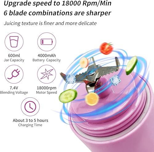 Miniatura 2 de Licuadora portátil, licuadora personal para batidos y batidos con taza de viaje de 20 onzas y tapa, mini licuadora de tamaño personal con 6