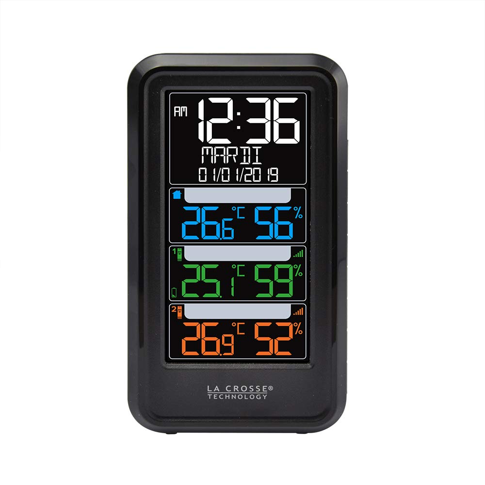 La Crosse Technology - WS6813 Stazione di temperatura con 2 sensori termo/hygro e schermo colorato- Nero