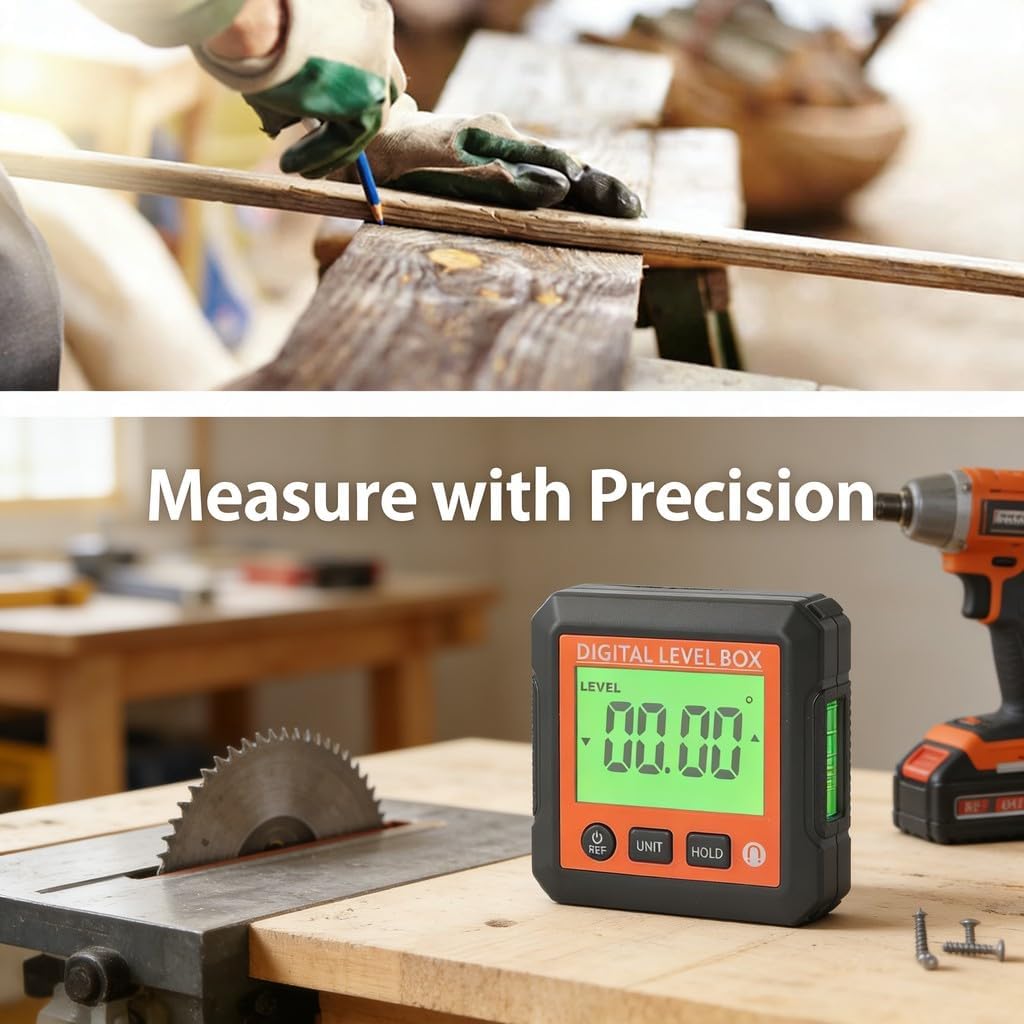 Digital Level Box, Magnetic Portable Protractor Inclinometer, Orange White - Multi Mode Measurement, Convenient Woodworking and Construction Tool (Orange)