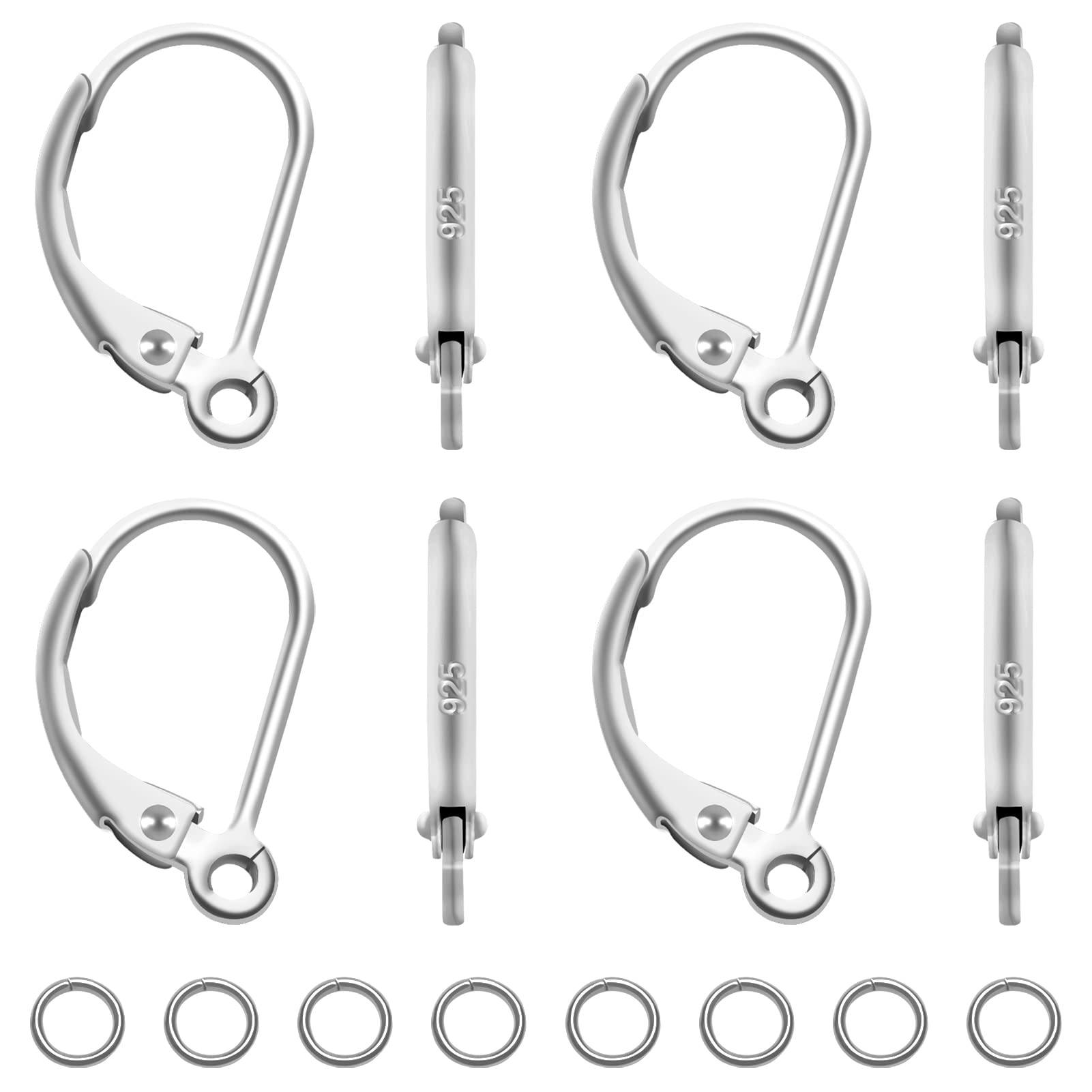 TOAOB THE ONE AND ONLY BABYTOAOB 16pcs 925 Sterling Silver Leverback Earring Hooks Hypoallergenic French Earring Hooks Interchangeable Dangle Earwire 16x9mm with Jump Rings for Jewelry Making