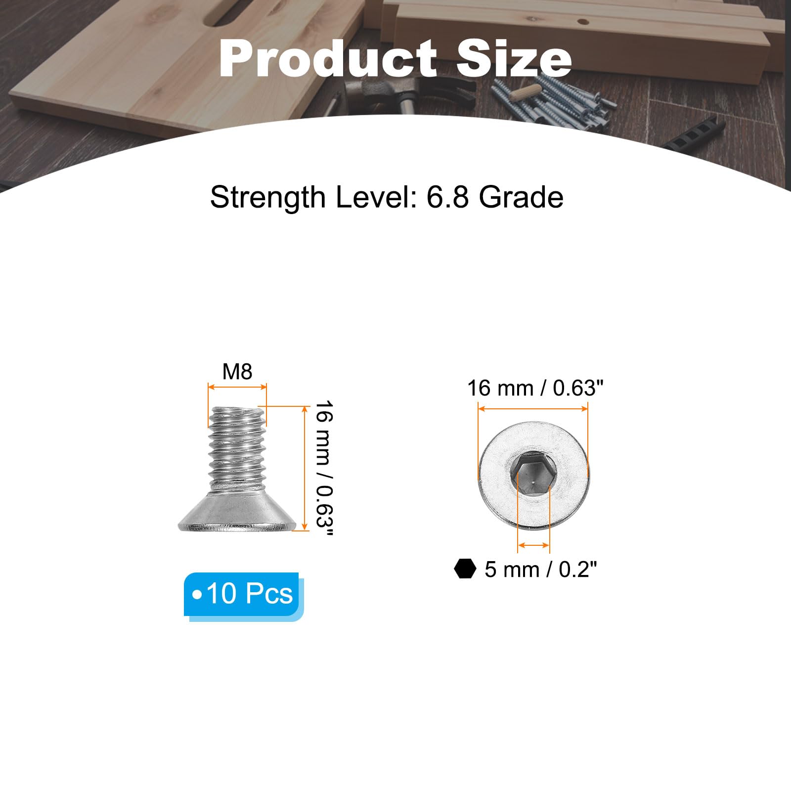 PATIKIL M8 x 16 mm Flat Head Socket Cap Screws - Image 2
