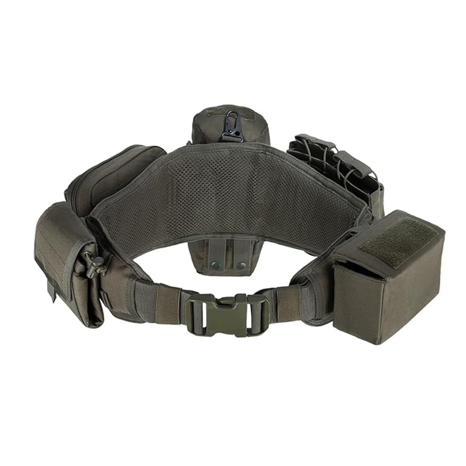 CrogaGear Tactical Battle Belt Duty Belt Quick Release Adjustable Molle Law Enforcement Utility Belt 7 in 1 Set (Green)