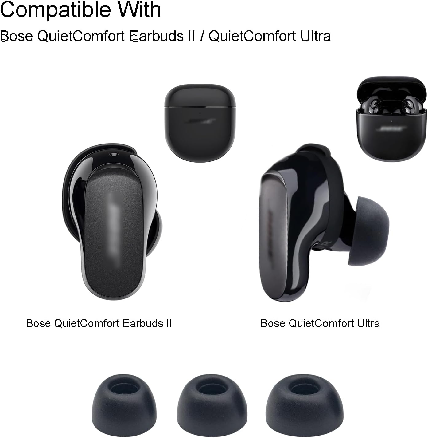 Klowcok Foam Eartips for Bose QuietComfort Ultra/Earbuds II/Bundle, Medium image 3