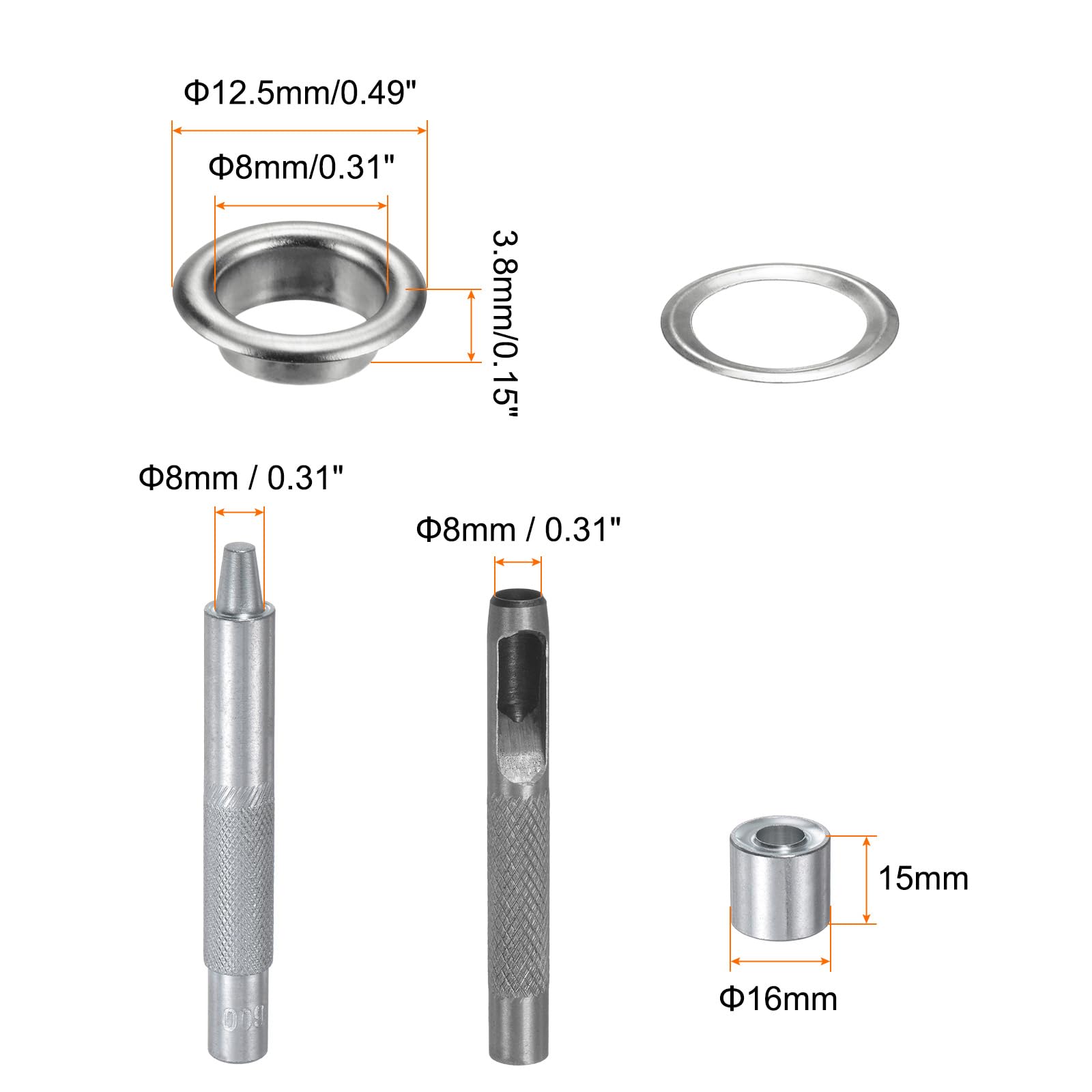 100 Occhielli In Ottone Autoforzati Da 8mm Con Rondelle – Per Cinture, Scarpe, Abbigliamento E Progetti Fai Da Te
