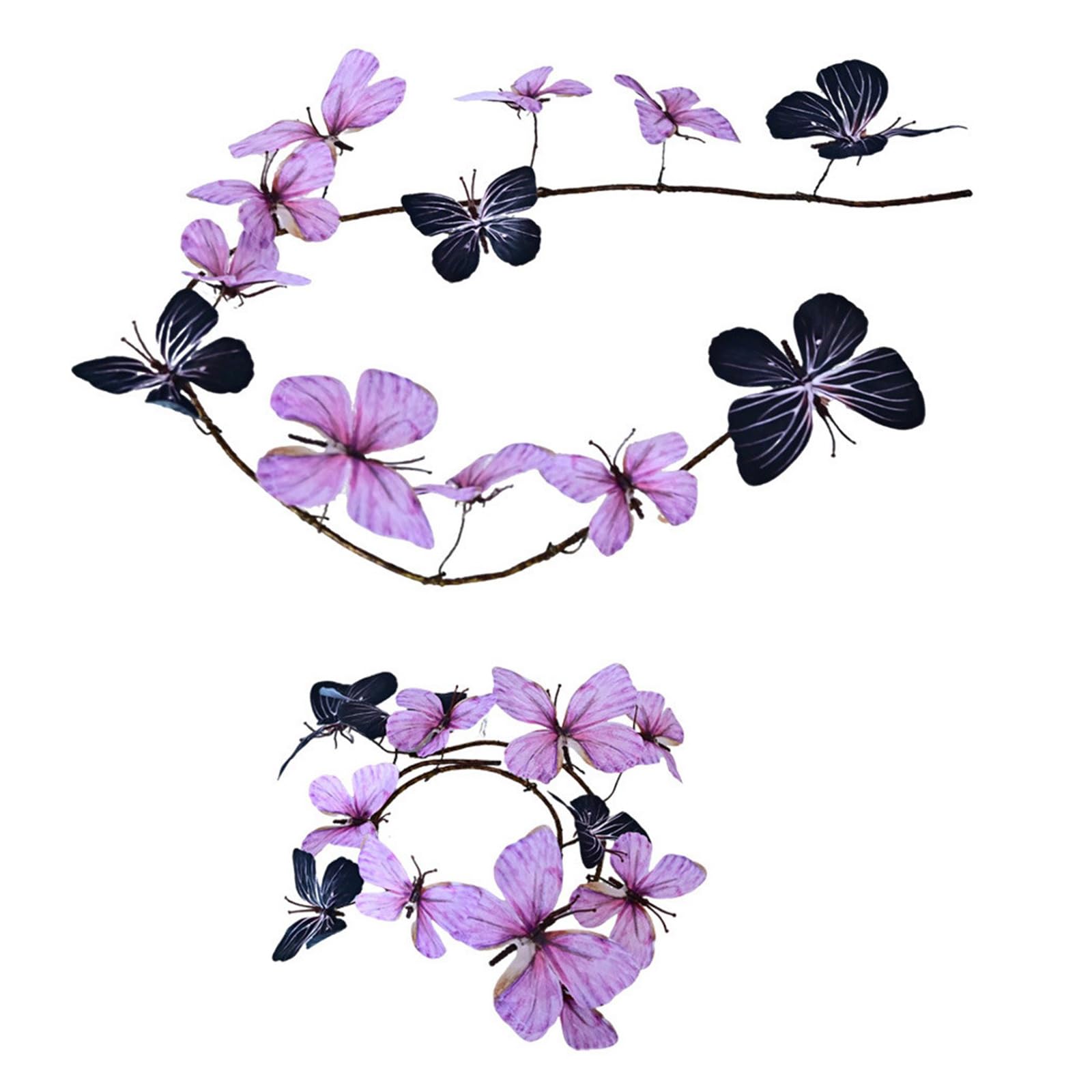 Buxuaaaa Of 2 Gradual Color Changing Butterfly Vine Wreaths Blossomy Wreath Set for Home Party Wedding Decors Celebratory Hanging Ornament