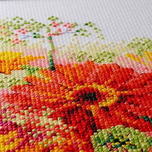 Image of RIOLIS - Watercolor Gerberas 1485, Floral Cross Stitch Kits 11 inchx11, Cross Stitch Kits for Beginners & Advanced, Crossstitching Kits Adult, Counted Stitching Kits, Flowers Embroidery Kit