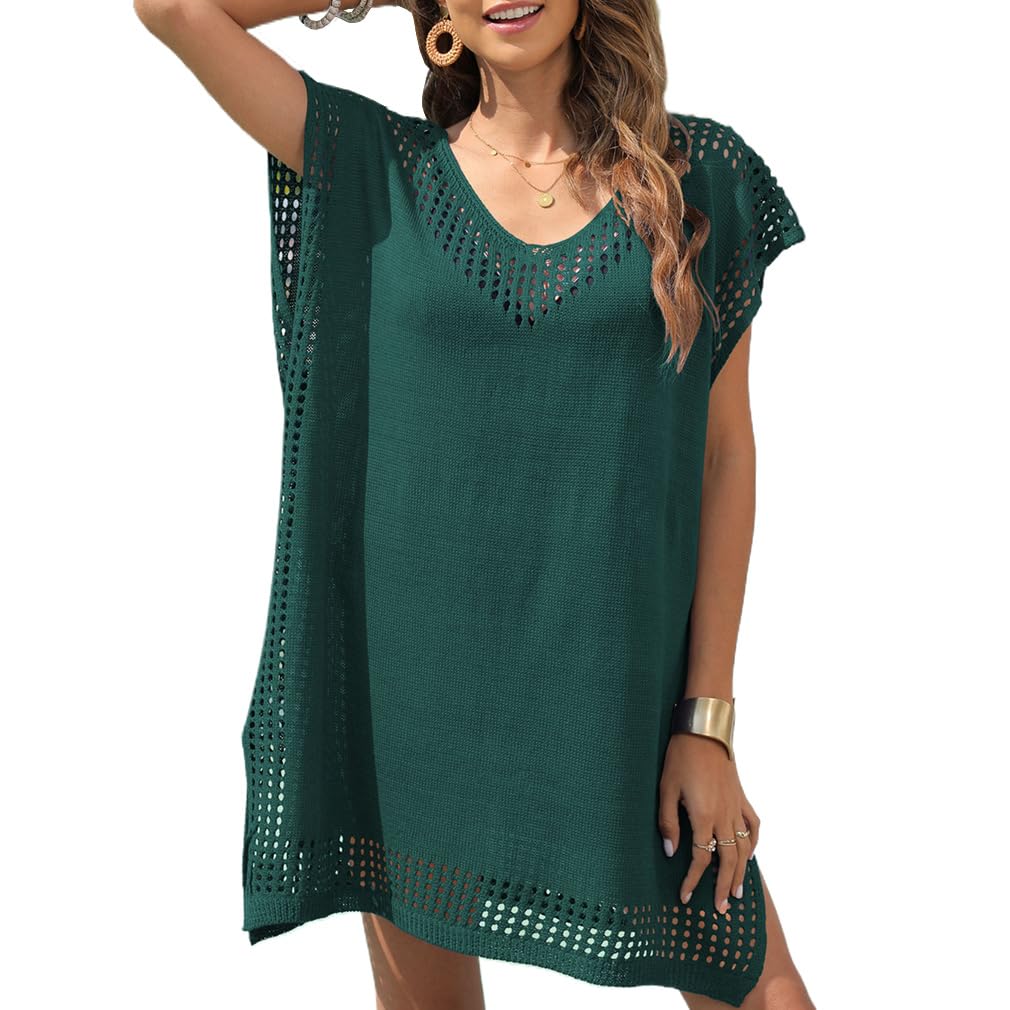 Cozyan Mujer Suelto Vestido de Playa V Cuello Gasa Camisolas y Pareos con Borla Ropa de Baño de Playa Vestido de Playa para Mujer Cuello en V con Bolsillos Suelto Ropa de Baño Playa