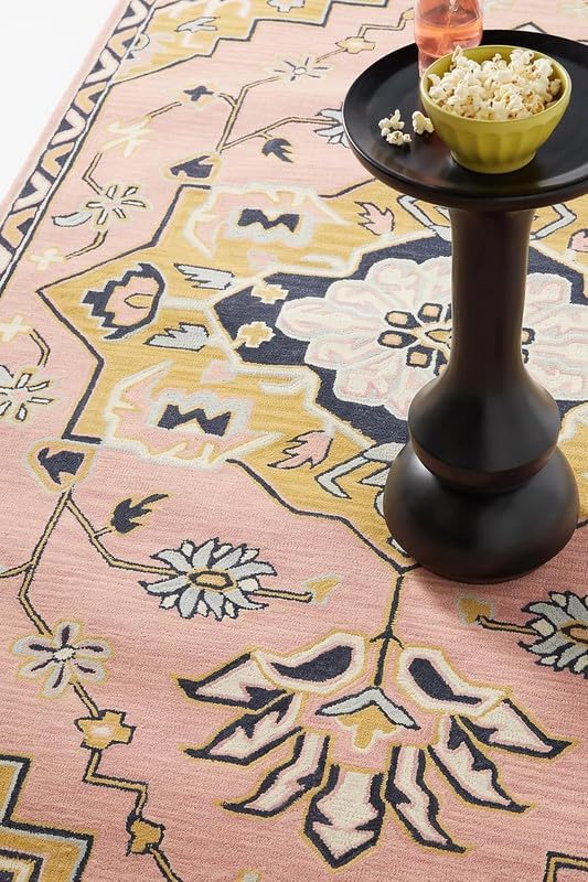 10x14 Ft Handmade Tufted Rug Pink Yellow Multi Traditional Pattern Big Size Area Rug