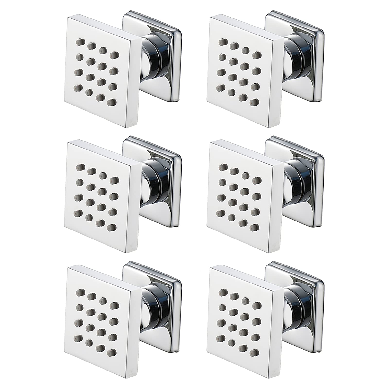 Bocchetta per Massaggi Cromato Bocchette Laterali per la Doccia in Ottone Regolabile Quadrato Getti Idromassaggio Doccia Rettangolare Ugello per Massaggi a Parete, 50x50mm,6 Pack