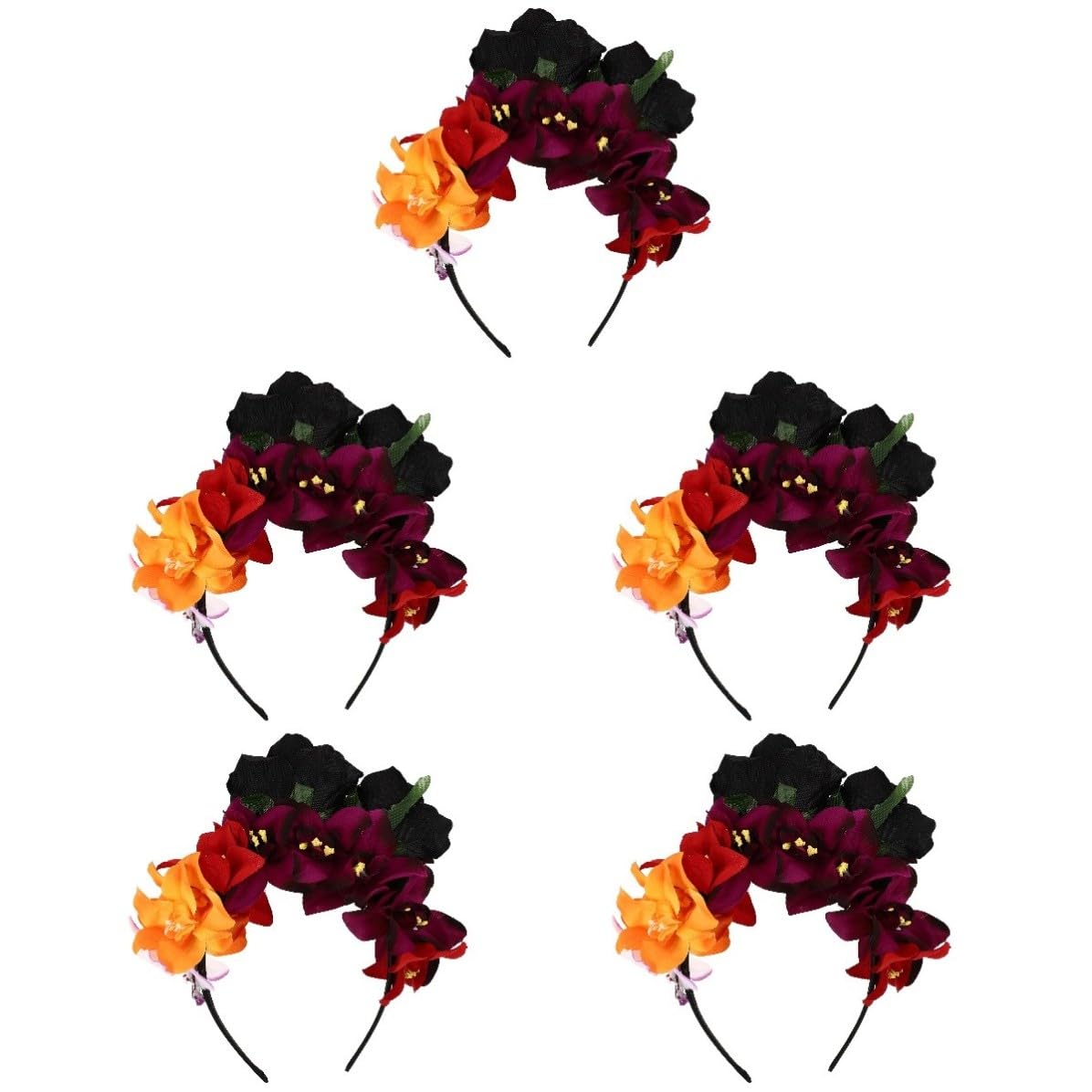 Abaodam 5 Pièces Bandeau à Fleurs Rose Artificiel pour Cheveux de Femme, Accessoire Léger en Tissu, Serrage-tête Décoratif pour Fête et Plage, pour Demoiselles D'honneur Couleur Aléatoire