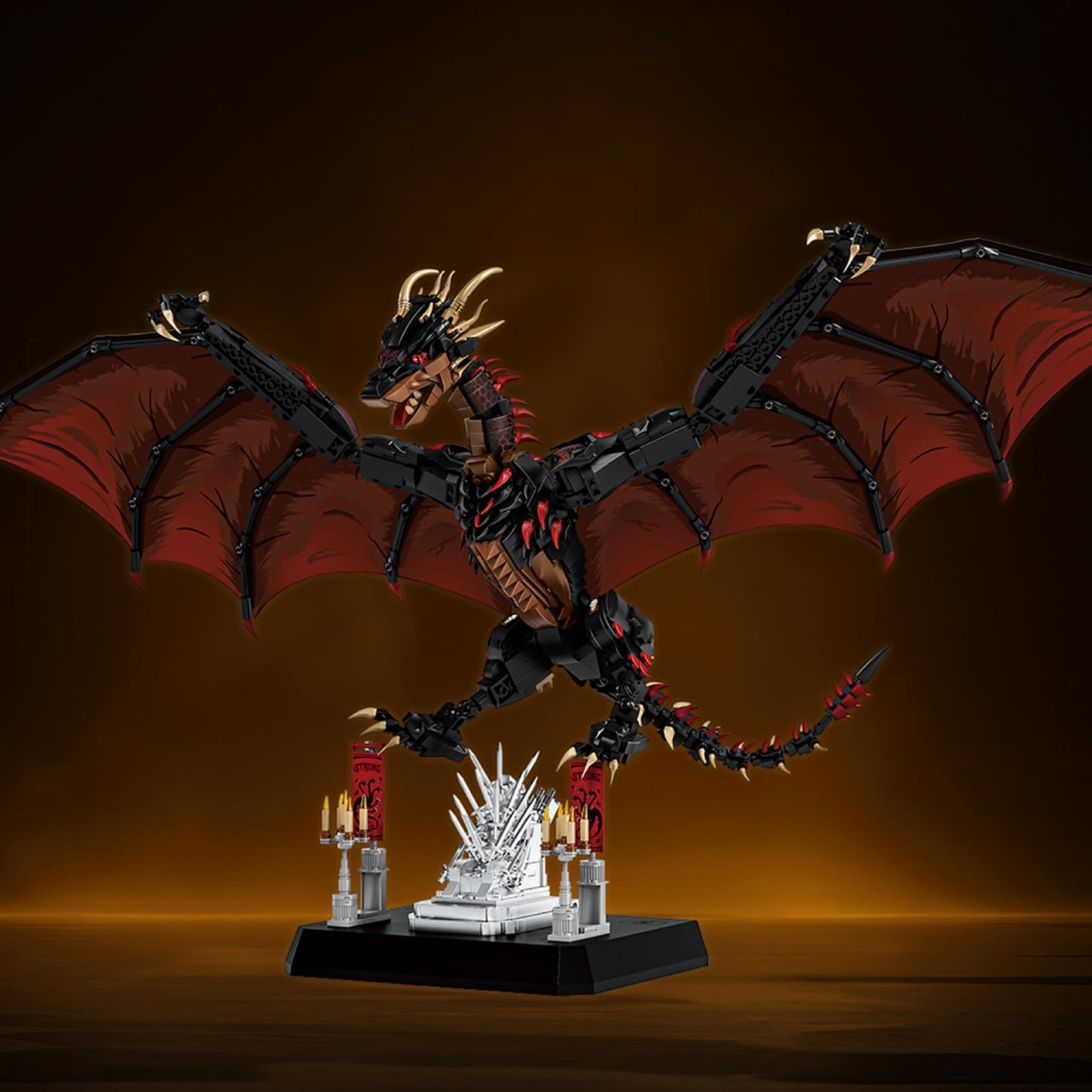 Drachen Klemmbausteine Set für Erwachsene, STEM Drogon Feuerdrache Bausteine Modell für Got Fans Heimbüro Dekor, 1868 Teile Drachen Bausteine Filmfans Geschenk