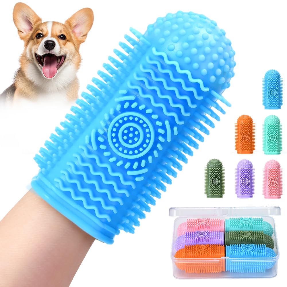 6Pcs Silicone Dog Toothbrush,360° Dog Tooth Brushing Kit,Finger Toothbrush,Cat Tooth Brush,Teeth Cleaning,Dogs Cats Teeth Cleaning Dental Care
