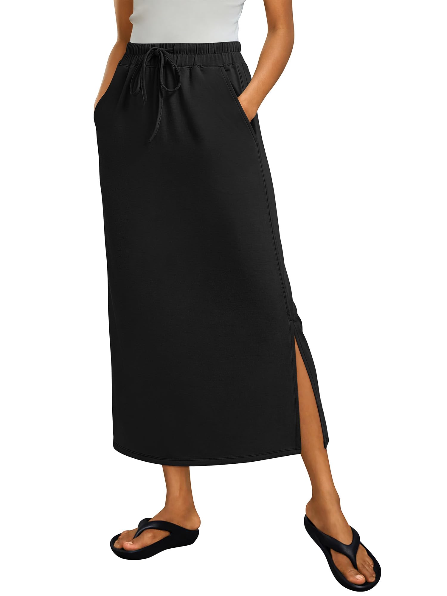 ANRABESS Maxi Skirts for Womens 2026 Summer High Waist Drawstring Side Slit Spring Casual Long Pencil Skirt with