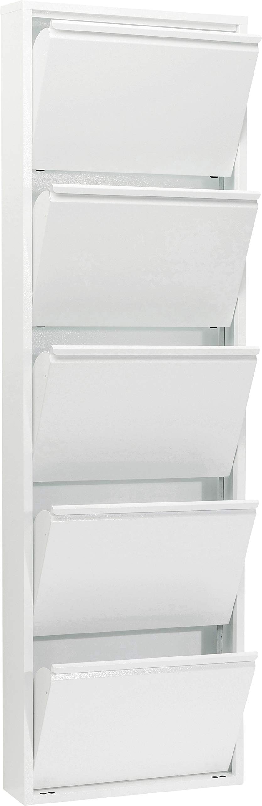 Kare Design Schuhschrank Caruso Weiß, Metall, mit 5 Klappen, Schuhablage für 10 Paar Schuhe, schmal, platzsparend, hoch, Schuhregal, Eingangsbereich, 173x50x15 cm (H/B/T)
