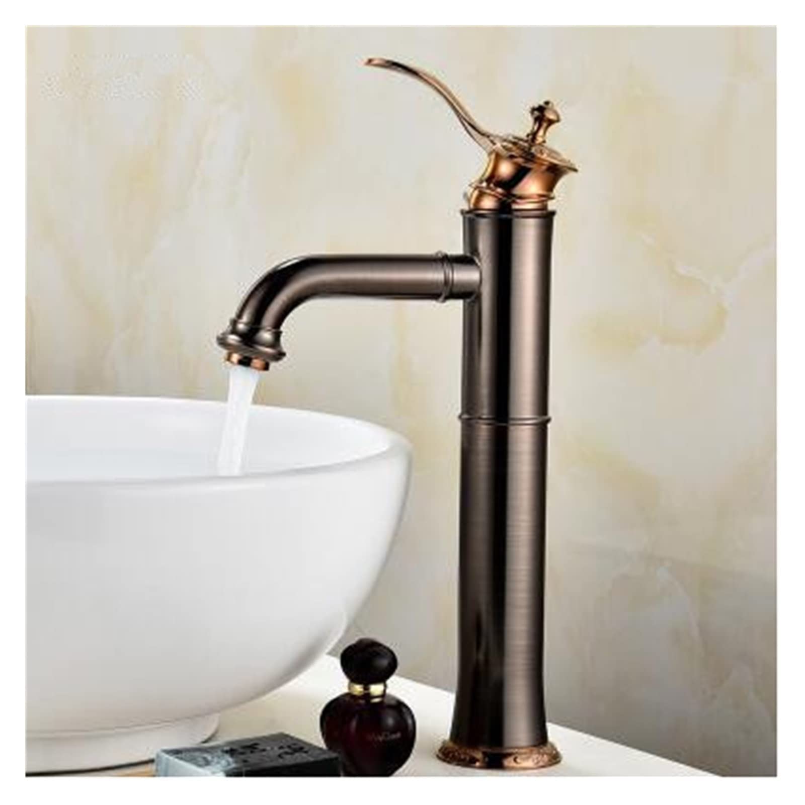Robinet de lavabo en laiton marron long mitigeur haut chic pour vasque salle de bain