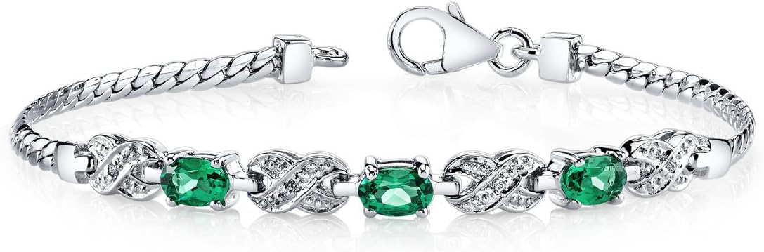 PEORA Simulated Emerald Infinity Bracelet for Women 925 Sterling Silver, 1.25 Carats total Oval Shape 6x4mm, 7 1/2 inch length, Green Tennis Bracelet, May Birthstone