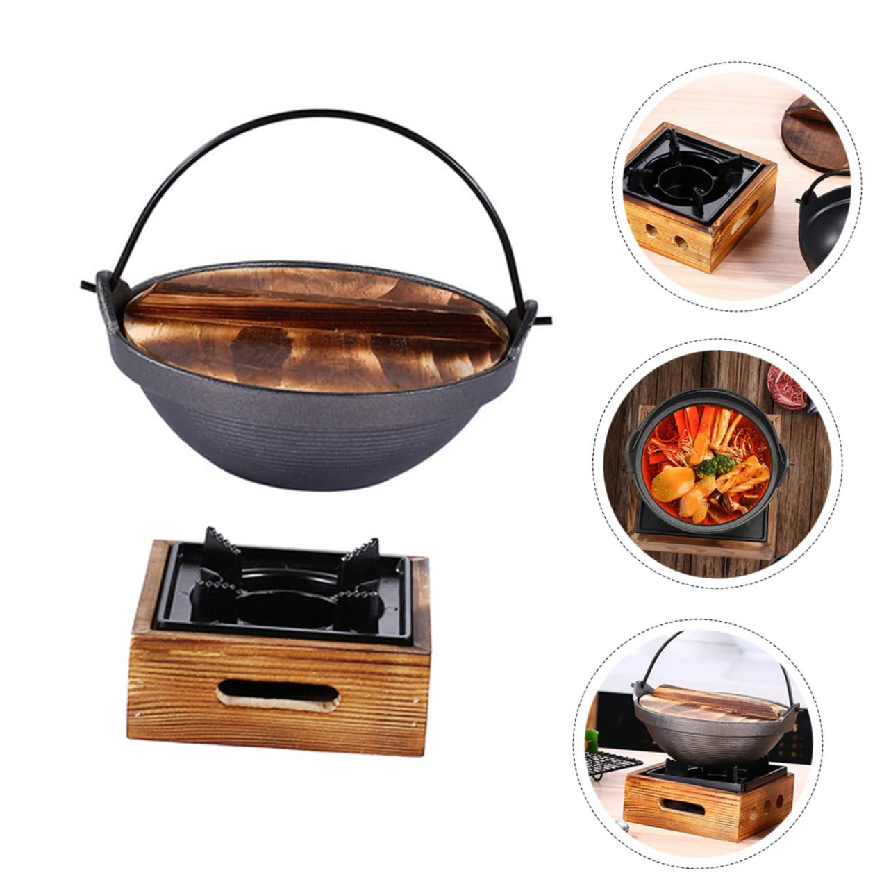 Olla de Hierro Fundido Japonesa para Cocina Confiable con Mango de Madera, Adecuada para Cocinar Fideos Instantáneos y Preparar Guisos en Casa