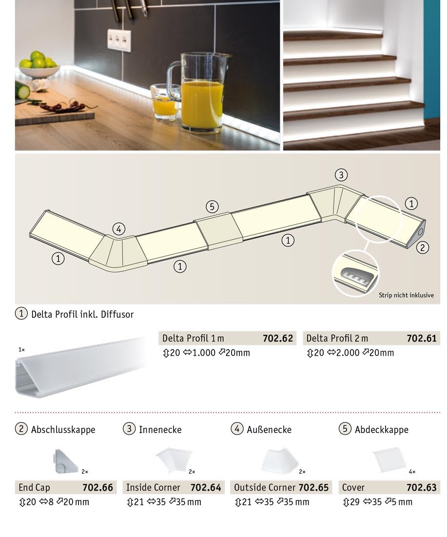Paulmann 70265 - Angolare Per Profili LED, Chiusura Per Angoli Esterni, Accessorio In Plastica Satinata, Confezione Da 2 Pezzi - 4