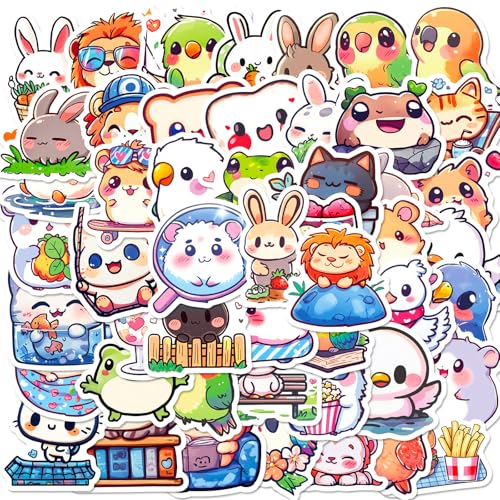 50枚かわいい小動物カートゥーングラフィティステッカーセット人気、スマホケーススケボー装飾おしゃれ防水DIY手帳デコキラキラデカールノート水筒旅行バッグギター文具子供部屋ごほうびシール自転車ヘルメットPC装飾用