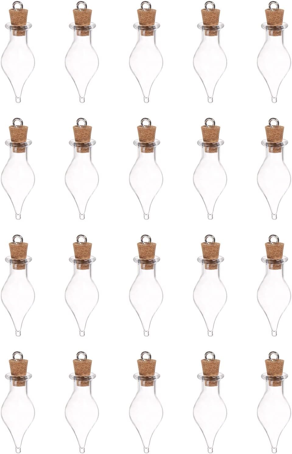 20pcs Mini Glass Bottles with Cork Stoppers Single Point Shaped Tiny Glass Jars Small Glass Vials Transparent Clear Wishing Bottles with Ring for DIY Art Crafts Party Decoration