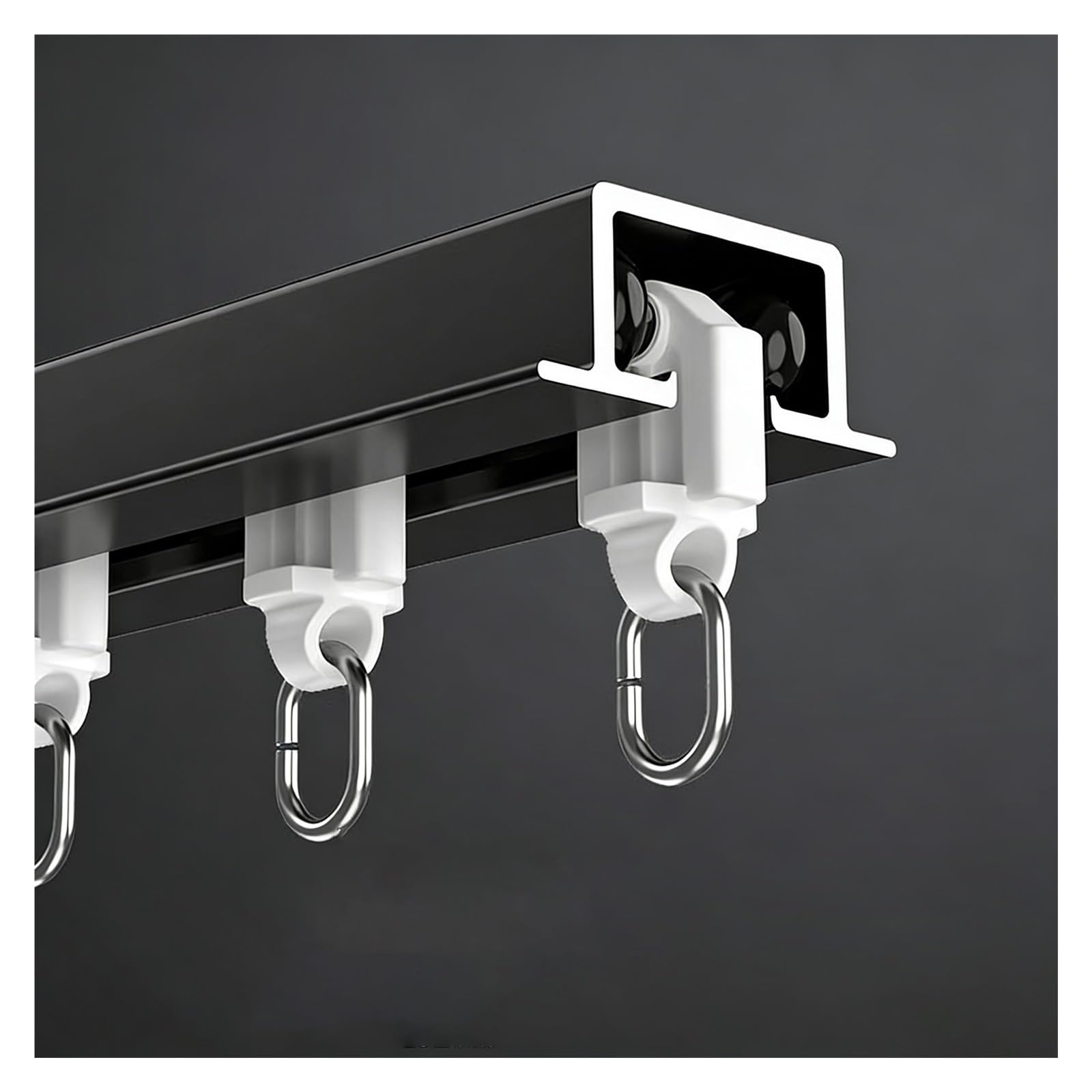Rail de rideau coulissant encastré flexible en aluminium avec crochets pour baie vitrée - Noir - Longueur : 2,4 m