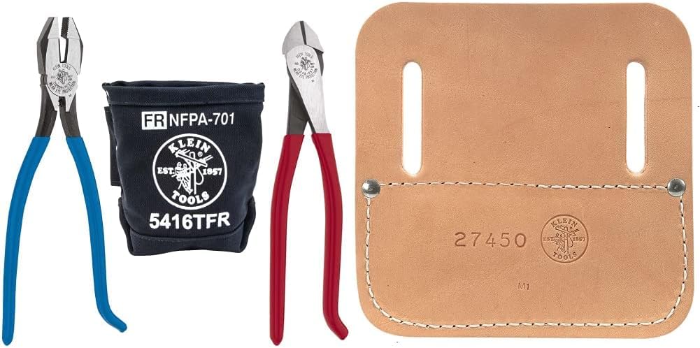 Klein Tools Pliers Kit with Tie Wire Reel Pad | Ironworker's Diagonal Cutting Pliers, Heavy Duty Side Cutters and Flame Resistant Canvas Tool Bag