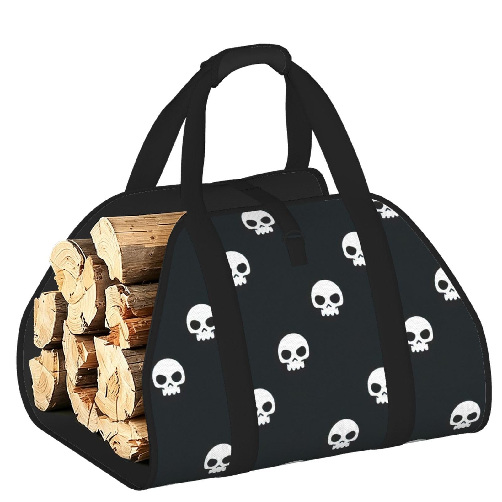 Skull Print Firewood Bag Wood Carrier Transport Sack Camping Picnic Storage Daily Home
