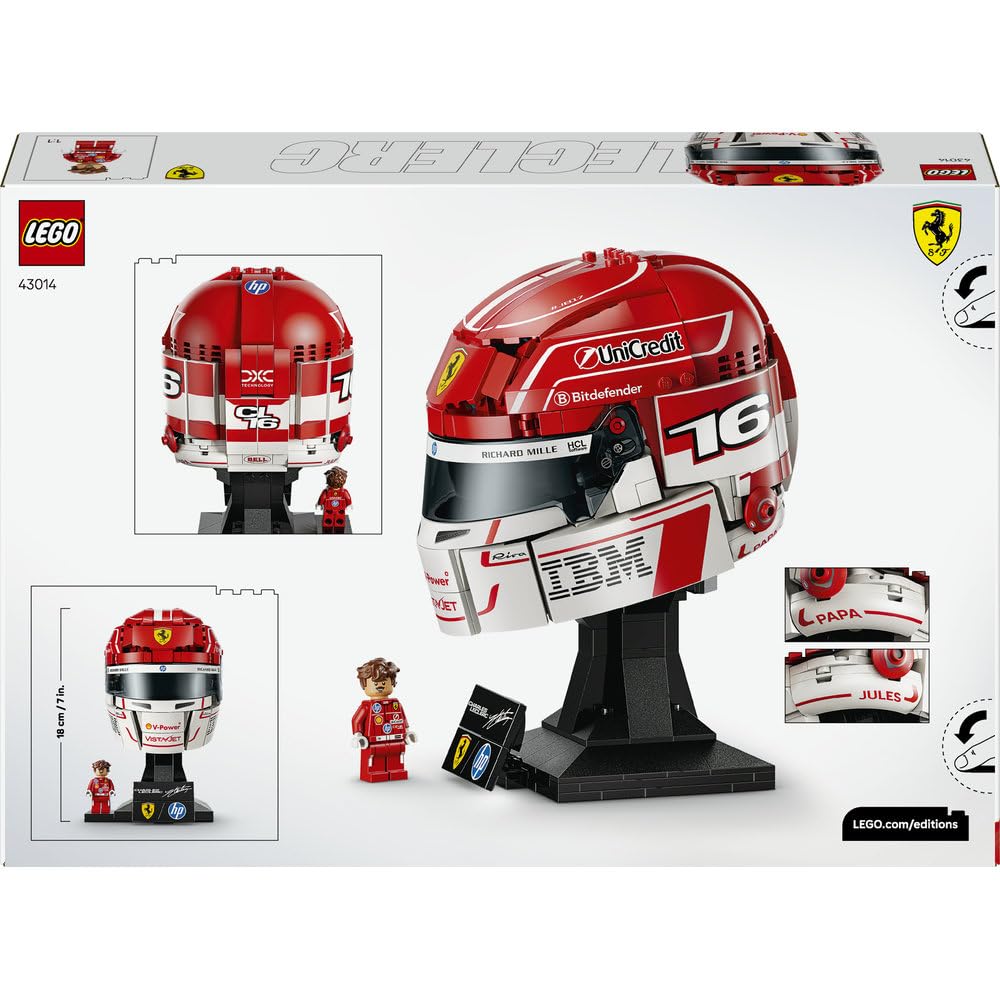 LEGO Editions Kask Charles Leclerc Scuderia Ferrari HP 43014 | Gadżet F1, zestaw klocków dla dzieci i nastolatków, prezent dla fana Formuły 1, dla chłopców i dziewczynek 14+, 886 elementów
