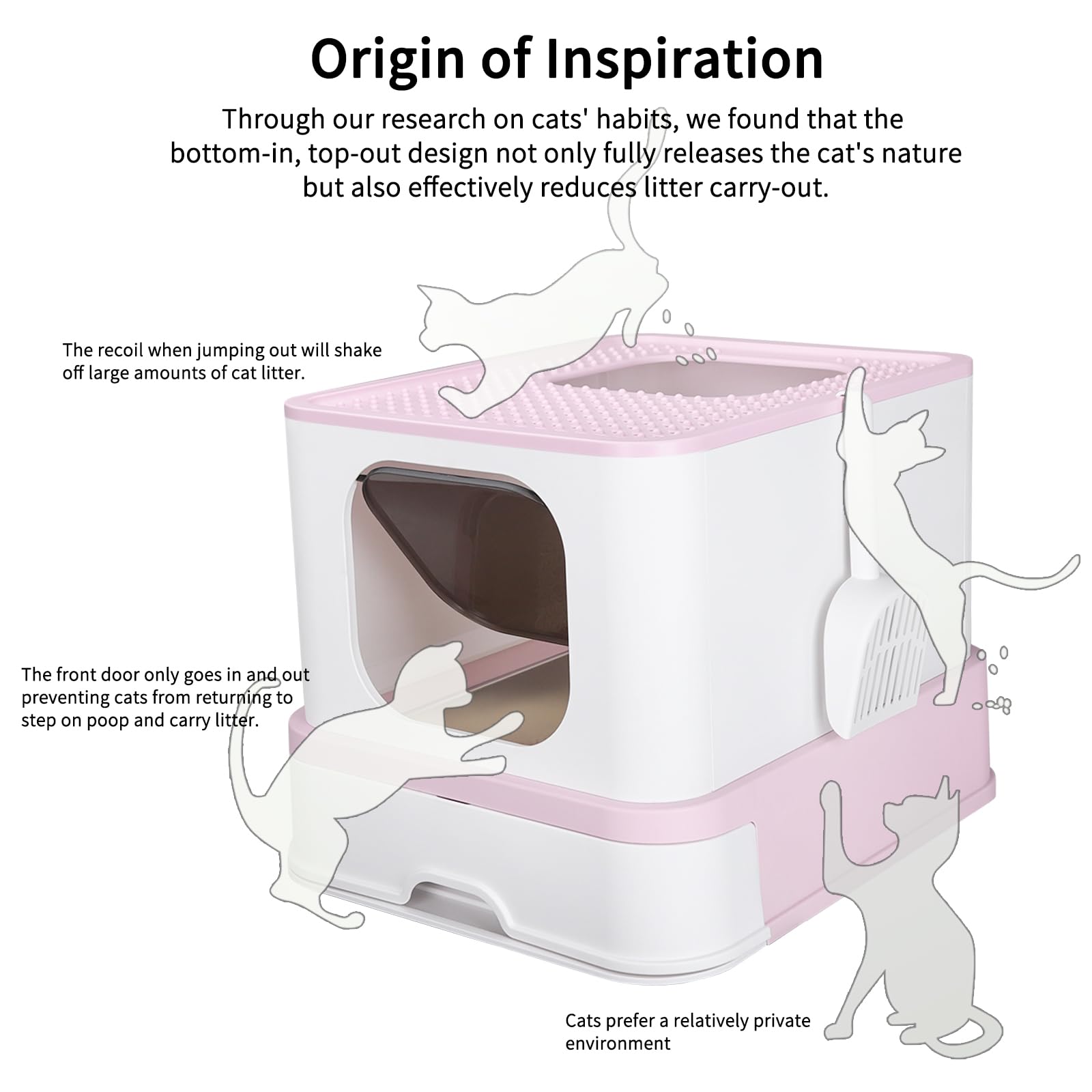 RIZZARI Stainless Steel Cat Box: Large for Cats Up to 45 lbs - Covered Odor Control Enclosure with Easy Clean - Teflon Non-Stick Coating - Pink - Anti-Splash Design for Multi-Cat Families Apartments - image 3