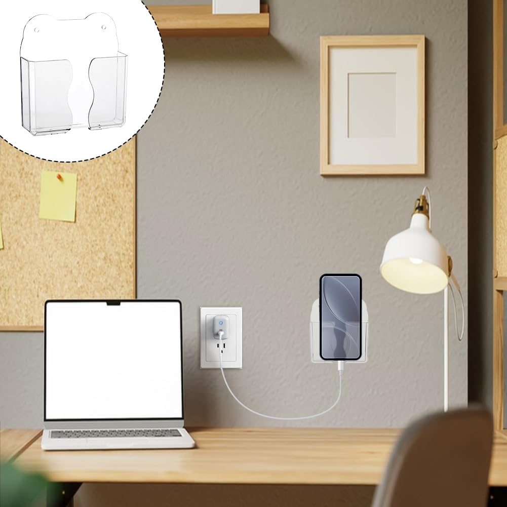AHANDMAKER 6 pz Supporto per telefono da parete adesivo trasparente con foro di ricarica Supporto per mensola in PET Supporto universale da comodino organizer da cucina per doccia per casa ufficio RV