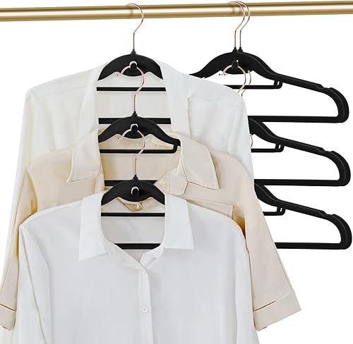 Perchas de terciopelo para ropa, delgadas, apilables, antideslizantes, color negro, para ahorrar espacio, perchas resistentes para adultos con