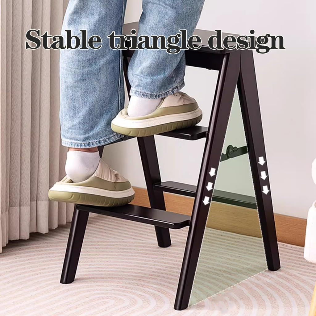 Folding Step Stool Step Ladder 3 Tier,Multi-Functional Folding Solid Wood Ladder Stool for Adults,Step Stool Household Step Ladder Stool for Office