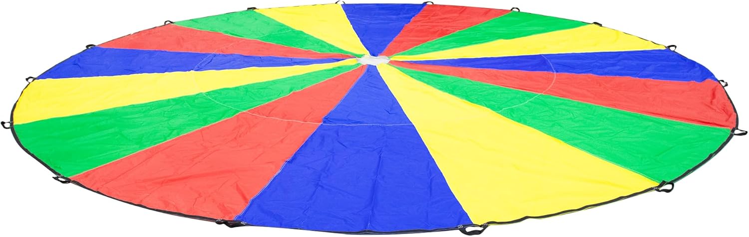 20' Parachute with 16 Handles: Heavy-Duty 70 Denier Nylon for Group Play & Exercise - Versatile Tool for Music, Movement & Learning - Double Stitched Seams, Storage Bag Included