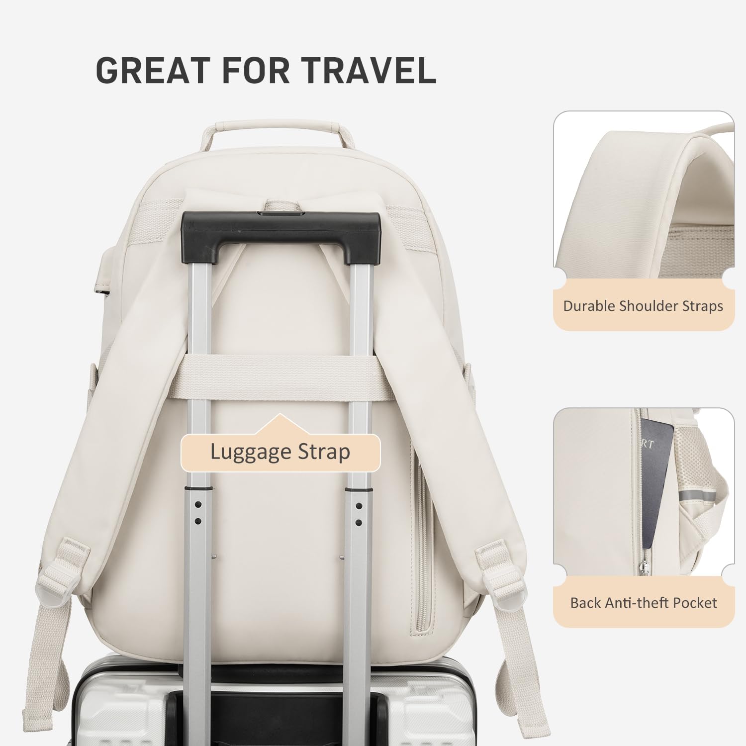 WINDARS School Backpack for Teen Girls, Cute Laptop Backpack for Women Students, Middle High School Bags Aesthetic Bookbag for College Travel Fit 15.6 Inch Laptop (Beige)