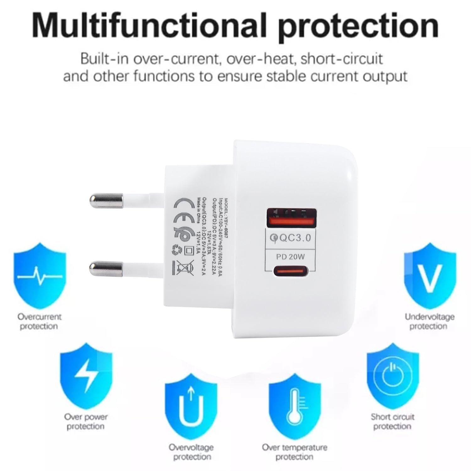 UK to European Travel Adapter Plug Charger 20W Fast Charging European Wall Adaptor EU Plug Fast Charger Compatible with iPhone 17 16 15 14 13 11 Pro Max For Samsung S25 S24 S23 S22 S21 S20 A56 A55 A54 — view 4