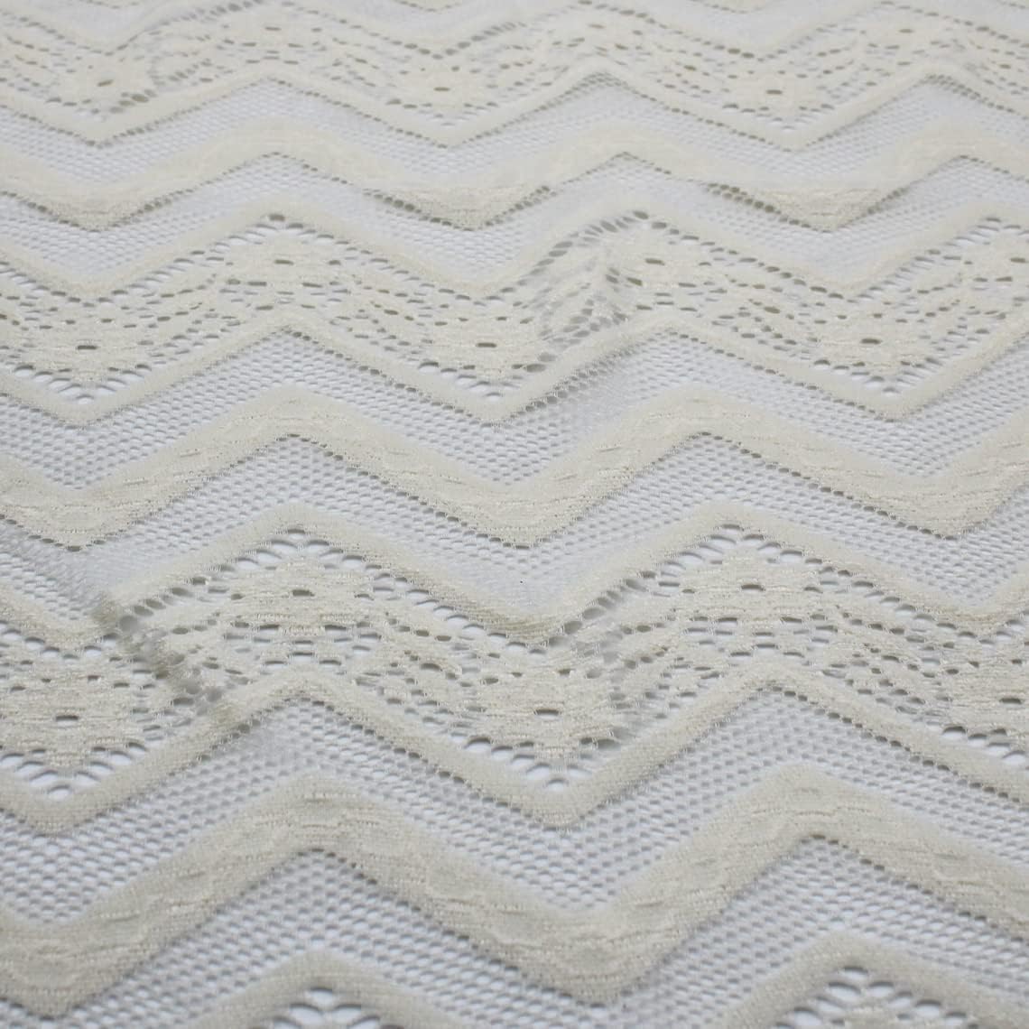 Stylish FABRIC 4-Way Stretch Lightweight Nylon Spandex Lace Fabric-Evette/Floral Zigzag Design/Clothing Apparel/Dresses/DIY Projects, Natural 1 Yard